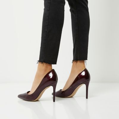 Dark red patent court shoes